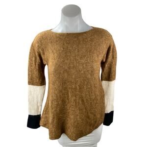 Pennyblack Women's Tan Colorblock Knit Long Sleeve Pullover Sweater Top Size S